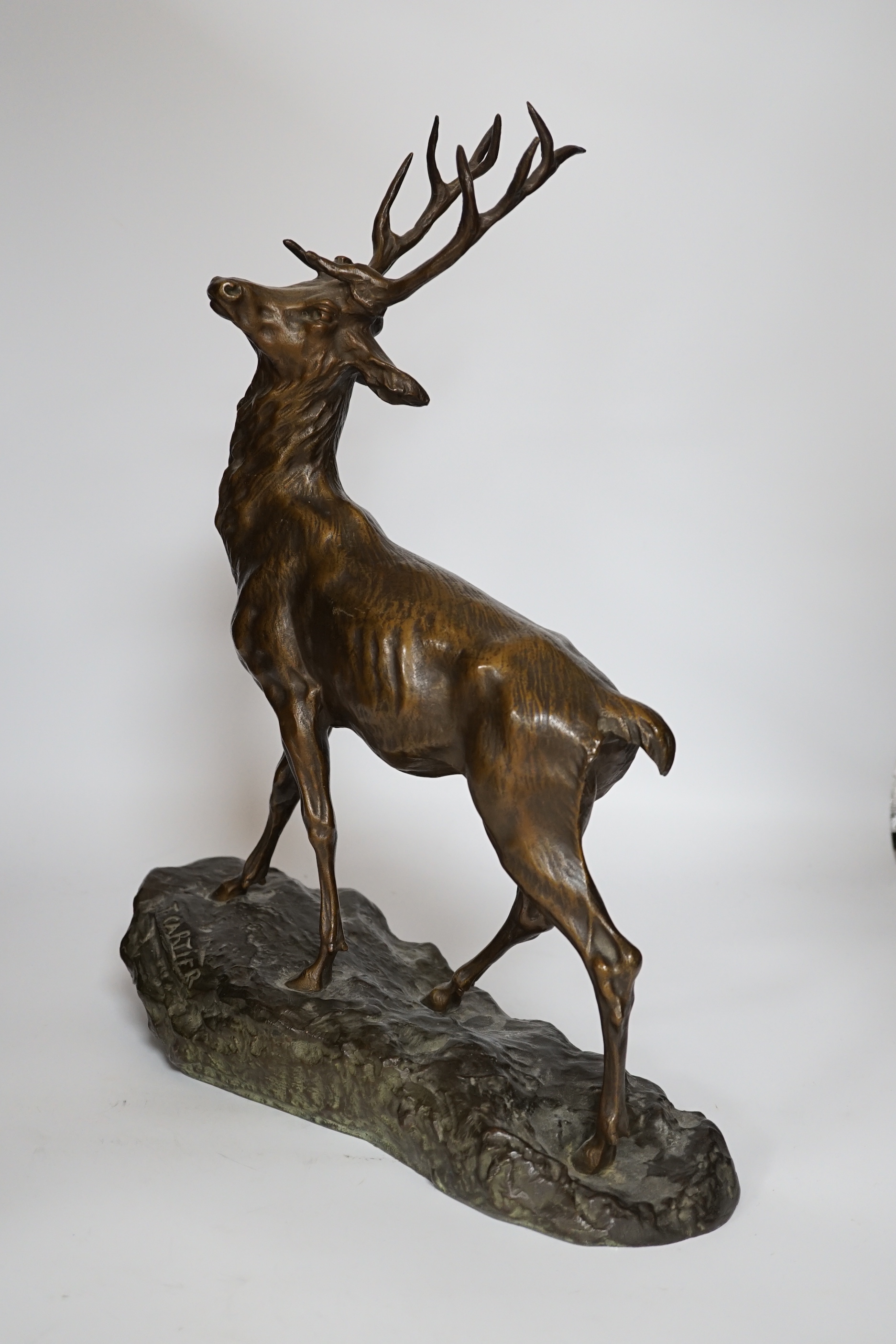 A bronze stag, after T. Cartier, 45cm high